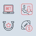 Set line Financial growth decrease, Horseshoe, American football betting money and Online sports icon. Vector