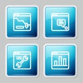 Set line Financial growth decrease, New chat messages notification, Browser setting and Graph chart infographic icon