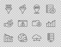 Set line Financial growth decrease, Server, Data analysis, Binary code, Browser with exclamation mark, Network cloud Royalty Free Stock Photo