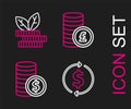 Set line Financial growth and dollar, Coin money with, pound and Dollar plant icon. Vector Royalty Free Stock Photo