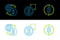 Set line Financial growth and dollar, Money exchange and icon. Vector