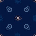 Set line Fingerprint, Lock and Cloud computing lock on seamless pattern. Vector Royalty Free Stock Photo