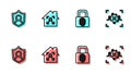 Set line Fingerprint with lock, User protection, Smart home face id and Rejection voice recognition icon. Vector Royalty Free Stock Photo
