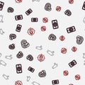Set line Fingerprint, Mobile with fingerprint scanner, Security camera and Lock on seamless pattern. Vector Royalty Free Stock Photo