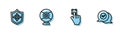 Set line Fingerprint, Shield, Security camera and Check mark speech bubble icon. Vector Royalty Free Stock Photo