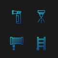 Set line Fire escape, hose reel, extinguisher and sprinkler system. Gradient color icons. Vector Royalty Free Stock Photo