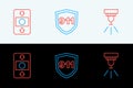 Set line Fire sprinkler system, alarm and Emergency call 911 icon. Vector Royalty Free Stock Photo