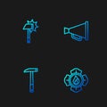 Set line Firefighter, axe, and Megaphone. Gradient color icons. Vector