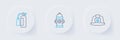 Set line Firefighter helmet, hydrant and extinguisher icon. Vector