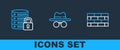 Set line Firewall, security wall, Server with lock and Incognito mode icon. Vector Royalty Free Stock Photo