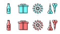 Set line Firework, Beer bottle, Gift box and Dart arrow icon. Vector