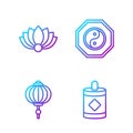 Set line Firework, Chinese paper lantern, Lotus flower and Yin Yang. Gradient color icons. Vector