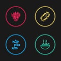 Set line Fishes, soup, Sea cucumber and Seaweed icon. Vector