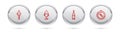 Set line Fishing float, lure, Bottle of vodka and Compass. Silver circle button. Vector