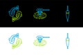 Set line Fishing float, and net water icon. Vector