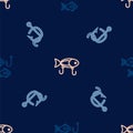 Set line Fishing hook with fish, and worm and lure on seamless pattern. Vector Royalty Free Stock Photo