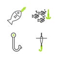 Set line Fishing hook and float, under water with fish and on icon. Vector Royalty Free Stock Photo