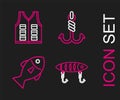 Set line Fishing lure, hook and jacket icon. Vector