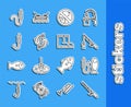 Set line Fishing rod, and fish, No fishing, hook, worm and boots icon. Vector Royalty Free Stock Photo
