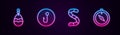 Set line Fishing spoon, hook, Worm and Compass. Glowing neon icon. Vector Royalty Free Stock Photo