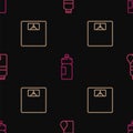 Set line Fitness shaker, Bathroom scales and on seamless pattern. Vector Royalty Free Stock Photo