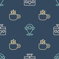 Set line Five stars rating review, Coffee cup and on seamless pattern. Vector