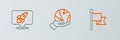 Set line Flag, Rocket ship and Hand holding Earth globe icon. Vector Royalty Free Stock Photo
