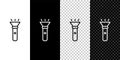 Set line Flashlight icon isolated on black and white background. Vector