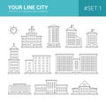 Set of line flat design buildings icons