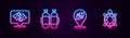 Set line Flippers for swimming, Aqualung, and Turtle. Glowing neon icon. Vector