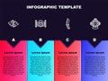 Set line Flippers for swimming, Photo camera diver, Diving knife and Aqualung. Business infographic template. Vector