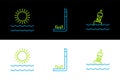 Set line Floating buoy on the sea, Sun and waves and Snorkel icon. Vector