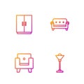 Set line Floor lamp, Armchair, Wardrobe and Sofa. Gradient color icons. Vector