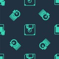 Set line Floppy disk, Stopwatch and Delete file document on seamless pattern. Vector Royalty Free Stock Photo