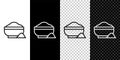 Set line Flour bowl icon isolated on black and white, transparent background. Baking Ingredients. Healthy organic food