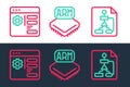 Set line Flowchart, Browser setting and Processor icon. Vector