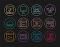 Set line Flowchart, Browser setting, with shield, files, Web development, Loading data window, Online play video and Royalty Free Stock Photo