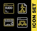 Set line Flowchart, Browser with shield, Keyboard and Code terminal icon. Vector