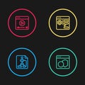 Set line Flowchart, Software, Browser setting and Online play video icon. Vector