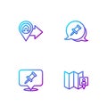 Set line Folded map with location marker, Push pin, Location house and . Gradient color icons. Vector