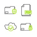 Set line Folder and lock, Cloud with check mark, PDF file document and Document folder protection icon. Vector Royalty Free Stock Photo