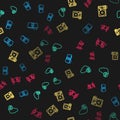 Set line Folder and lock, Cloud computing, Hard disk drive and Electric scooter on seamless pattern. Vector