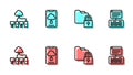 Set line Folder and lock, Computer network, Cloud technology data transfer and Server, Data, Web Hosting icon. Vector Royalty Free Stock Photo