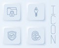 Set line Folder and lock, Key, Shield with check mark and Fingerprint. White square button. Vector Royalty Free Stock Photo