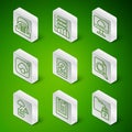 Set line Folder and lock, Server, Data report, Hangar with servers, Hard disk drive HDD, Cloud technology data transfer