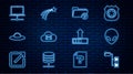Set line Folder tree, Alien, Unknown directory, Cloud mail server, UFO flying spaceship, Computer network, Loading and Royalty Free Stock Photo