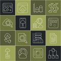 Set line Folder tree, File document, Loading data window, Data analysis, Cloud technology transfer, Search cloud Royalty Free Stock Photo