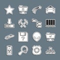 Set line Folder tree, FTP operation successful, Server, Data, Web Hosting, Falling star, Two crossed hammers, Loading Royalty Free Stock Photo