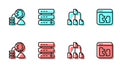 Set line Folder tree, Network cloud connection, Server, Data, Web Hosting and Broken file icon. Vector Royalty Free Stock Photo