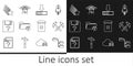 Set line Folder tree, Two crossed hammers, Loading, Unknown directory, document, Falling star, Trash can and UFO abducts Royalty Free Stock Photo